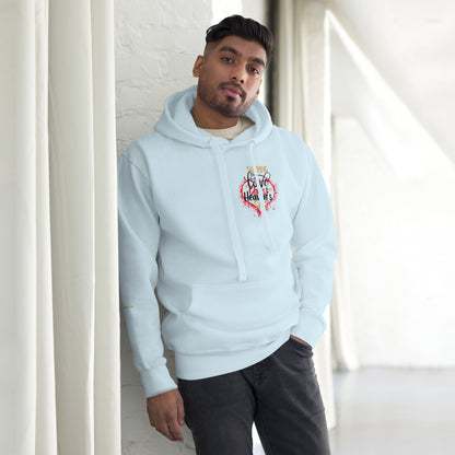 Front view of sky blue For Heaven's Sake Christian hoodie